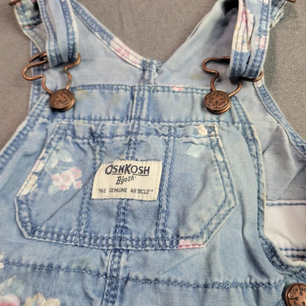 OshKosh Jumper‎ Dress Girls 9M Blue Floral Denim Overall Skirt Vestbak 1K340710